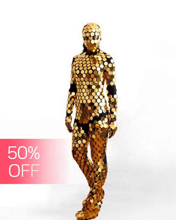 Gold Rave Disco Ball Mirror Bodysuit M07 1 By Etereshop