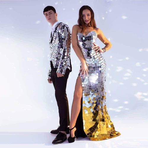 Evening Gold & Silver sequin disco ball mirror dress - by ETERESHOP