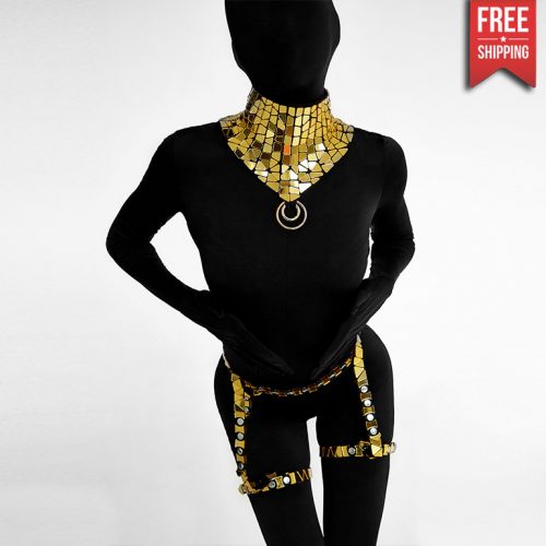 Gold mirror neck collar harness complect