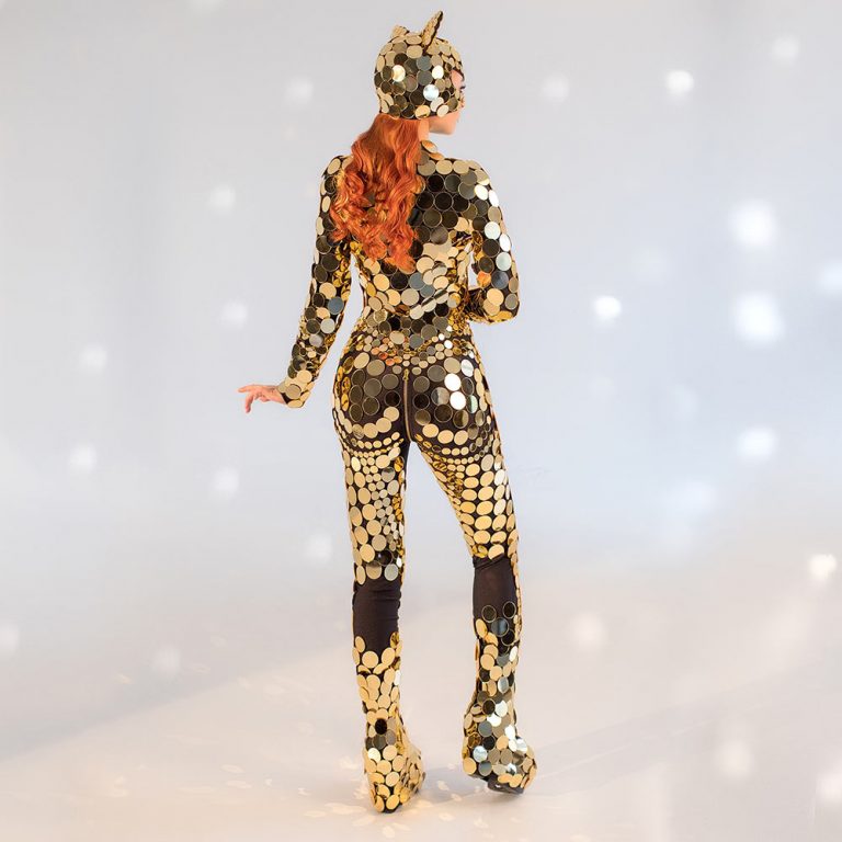 Disco ball glitter sparkly mirror bodysuit “Circle” gold costume by