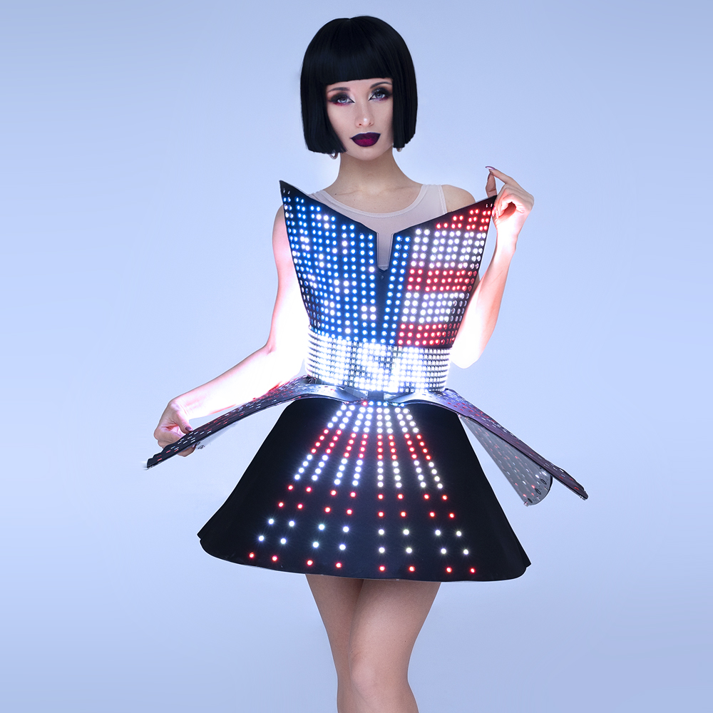 Smart Pixel Dress with Heart Shaped Mirrored Plastic coverage/ Fashion Festival Costume Clothing with Logo LED Belt _H41-1