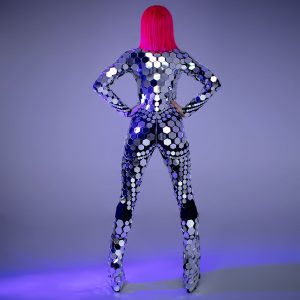 Disco Ball Glitter Sparkly Silver Mirror Suit 