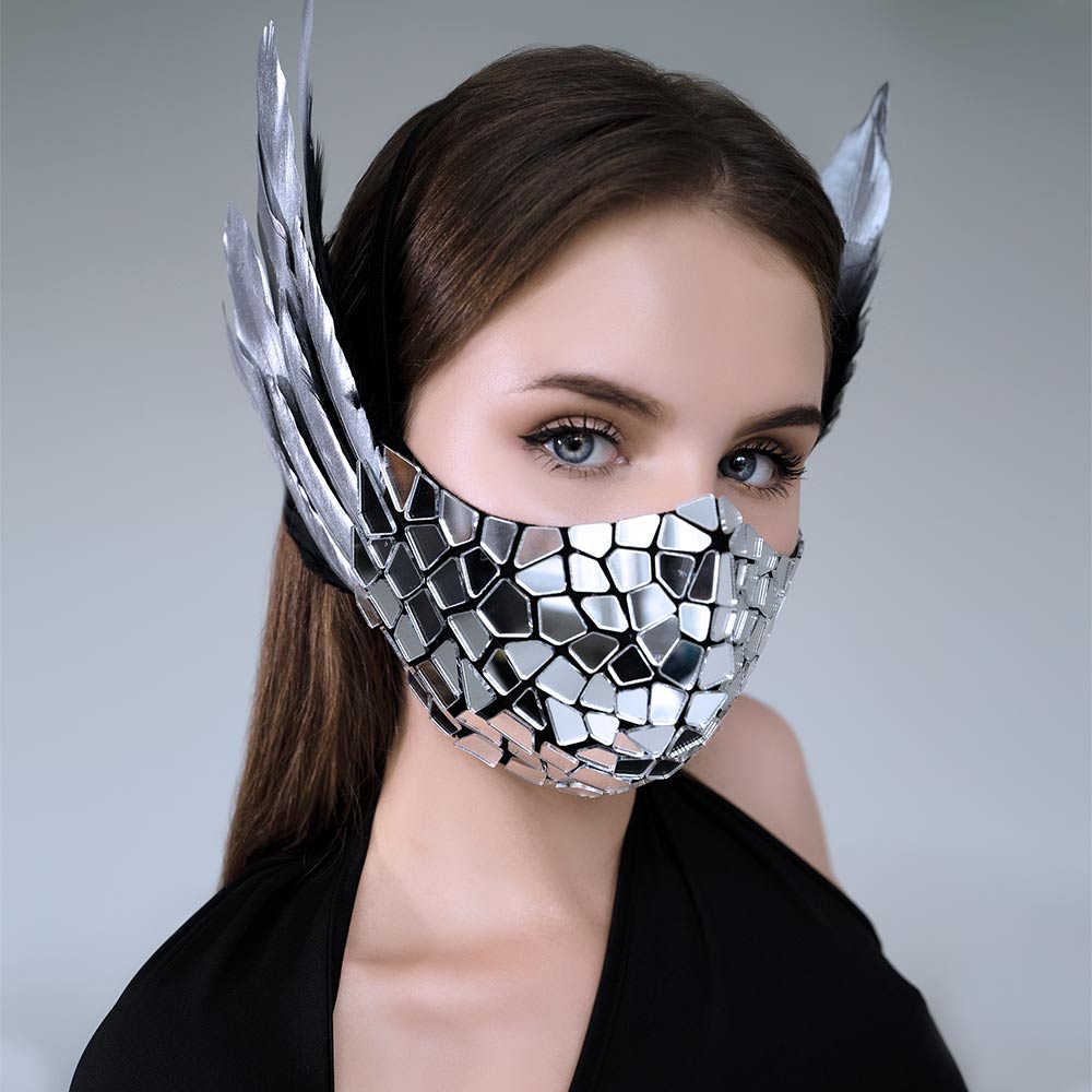 Skull Silver Mirror Mask/ Mens Masquerade Rave Full Head EDM Mask, Mardi Gras Burning Man- by ETERESHOP _D88