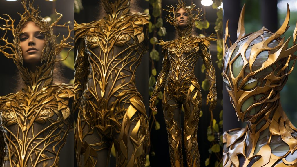 AI-generated concept of a future gold mirror tree costume