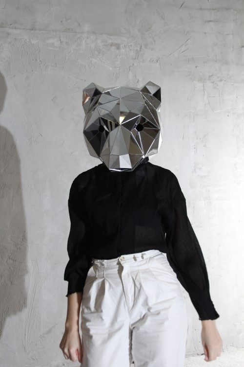 3D Silver Mirror Bear Mask Low-poly Bear Helmet