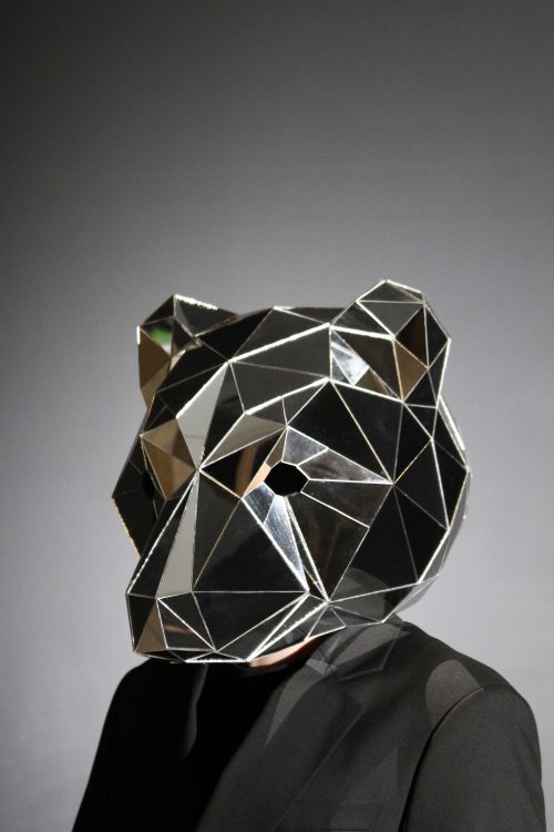 3D Silver Mirror Bear Mask Low-poly Bear Helmet ETERESHOP Design