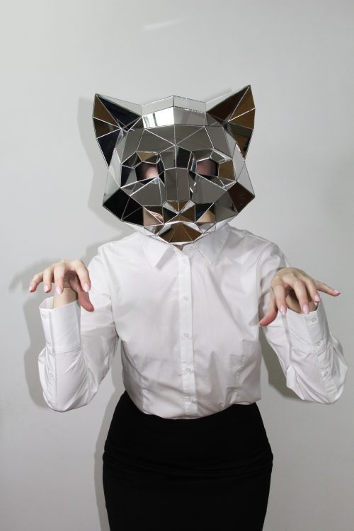 3D Silver Mirror Cat Mask