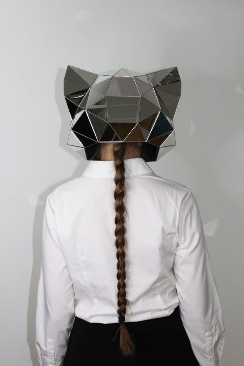 3D Silver Mirror Cat Mask Back View