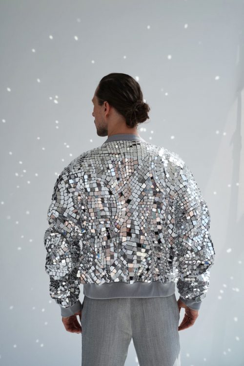 Silver Mirror Bomber Jacket back