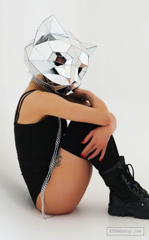 Silver Mirror Cat Helmet Fullhead Mask ETERESHOP