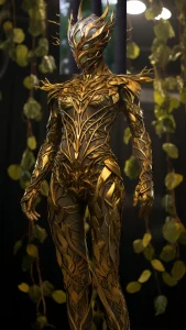 AI-generated Design of a Gold Mirror Tree Costume