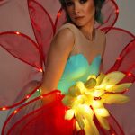 LED Red Flower Costume Front Placement with a Blue Corset