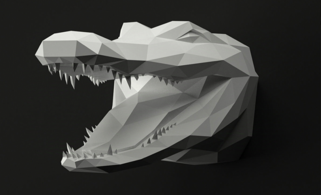 Low Poly 3D White Crocodile Mask