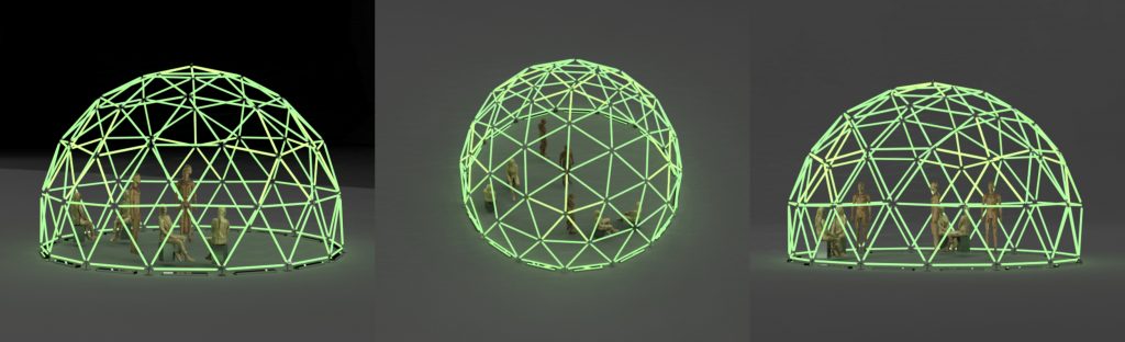 Renders of the LED Tube Geodome Project from different perspectives