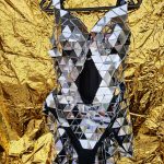 Silver Mirror Bodysuit with a Short Train