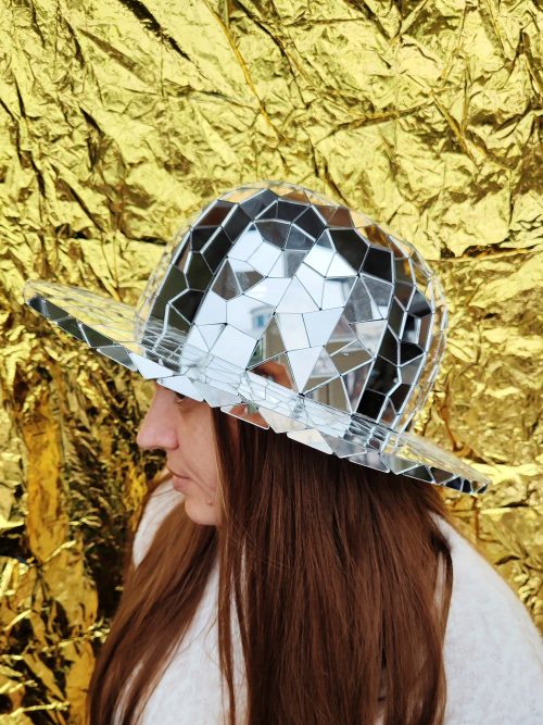 Silver Mirror Bowler Hat