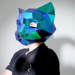 3D Low-Poly Scarab Green Mirror Cat Helmet