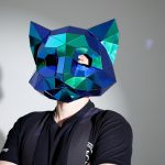 3D Low-Poly Scarab Green Mirror Cat Mask Helmet ETERESHOP