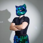 3D Low-Poly Scarab Green Mirror Cat Mask Helmet ETERESHOP Design