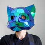 3D Low-Poly Scarab Green Mirror Cat MaskETERESHOP