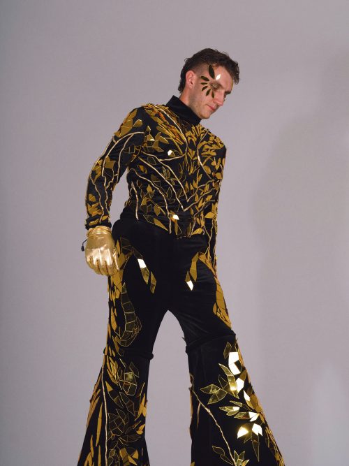 Gold Mirror Stilt Walker Tree Costume with LEDs ETERESHOP Design