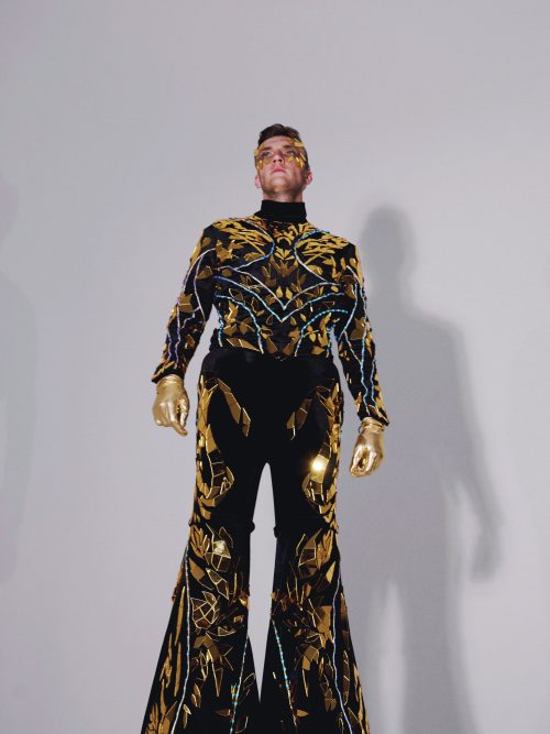 Gold Mirror Stilt Walker Tree Costume with LEDs by ETERESHOP