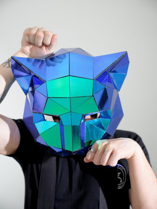 Green and Blue Mask of a Cat