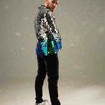 Glitter Jacket for Men Silver and Scarab color