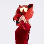 Low-poly 3D Red Panther Helmet