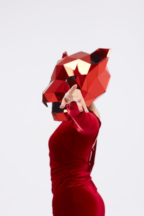 Low-poly 3D Red Panther Helmet