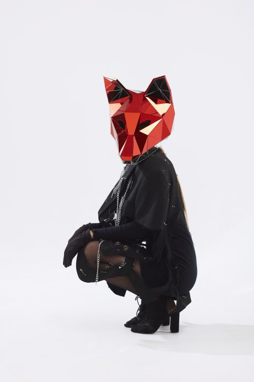 Red & Silver Mirror 3D Animal Fox Mask