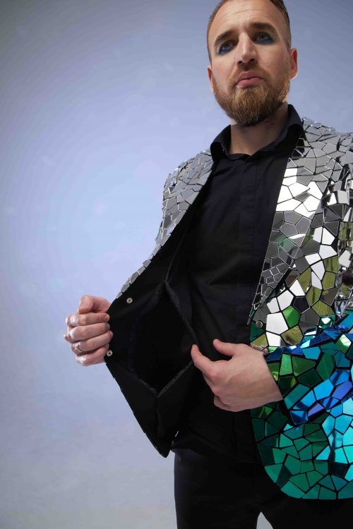 Silver and Scarab Blue Mirror Jacket for Men Stage Look