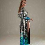 Silver and Scarab Mirror Slit Dress back view